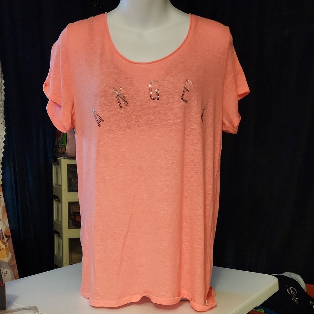 Victoria's Secret Coral Short Sleeve Tee with 'Angel' Design